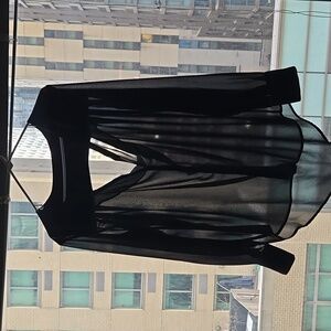 ROCK & REPUBLIC BLACK SHEER TUNIC BLOUSE WITH SEXY BACK CUTOUT